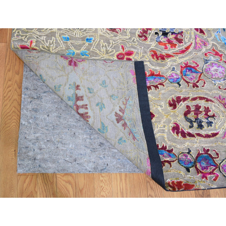 11'10" x 15'0" New Hand Knotted Grey Wool & Sari Silk Rectangle Oriental Rug - MOA10259264