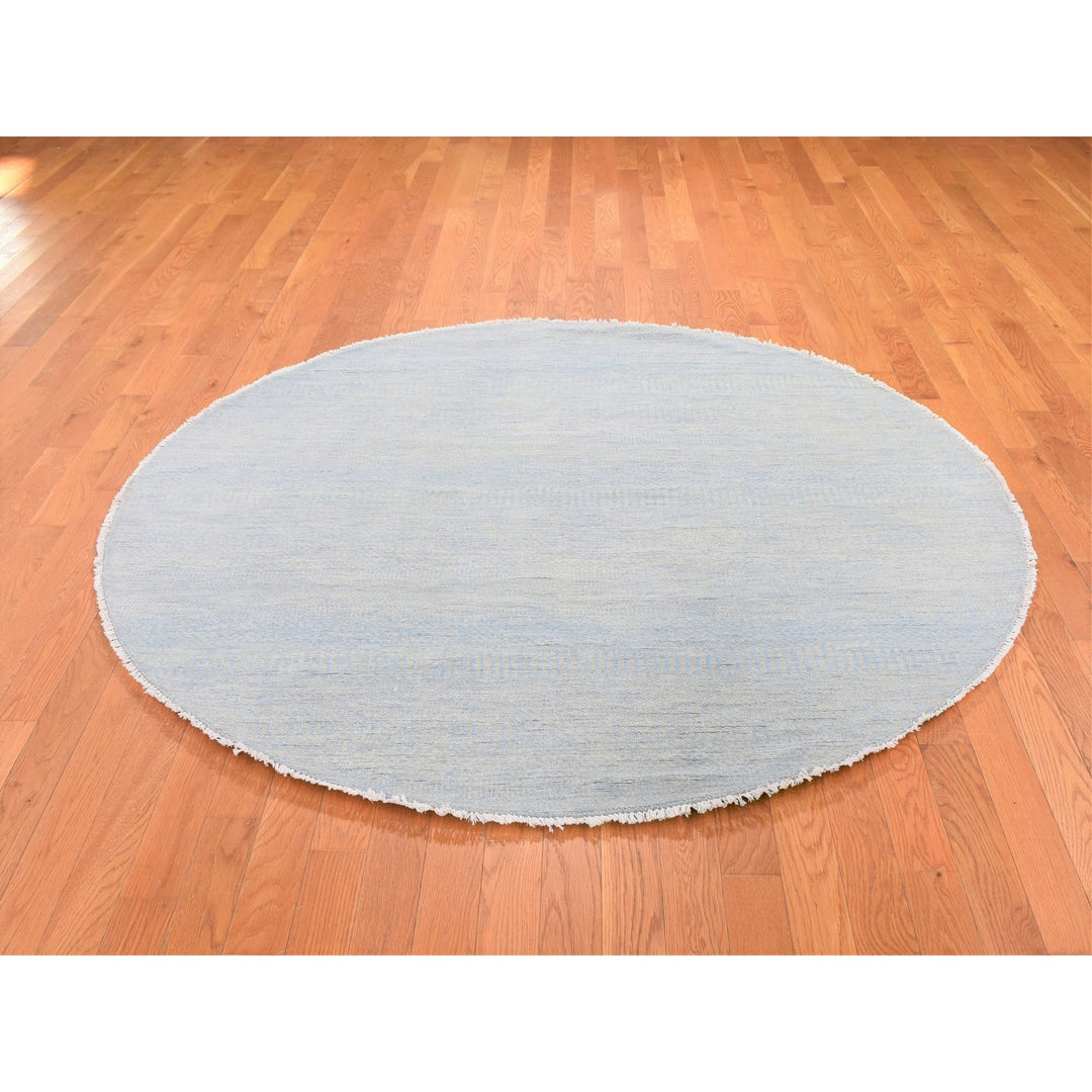 6'0" x 6'0" New Hand Knotted Blue Wool & Silk Round Oriental Rug - MOA10259318