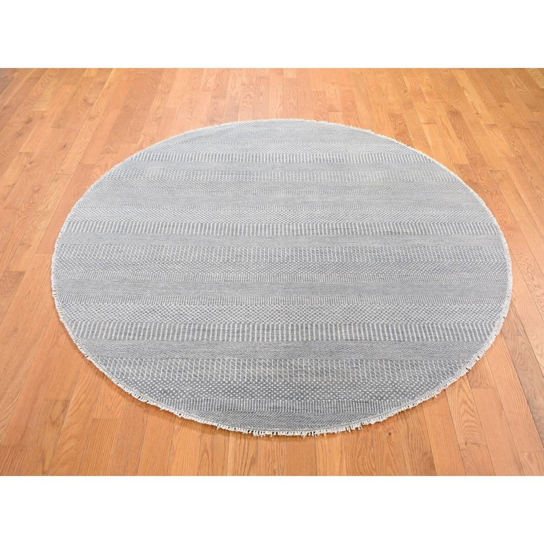 6'0" x 6'0" New Hand Knotted Grey Wool & Silk Round Oriental Rug - MOA10259322