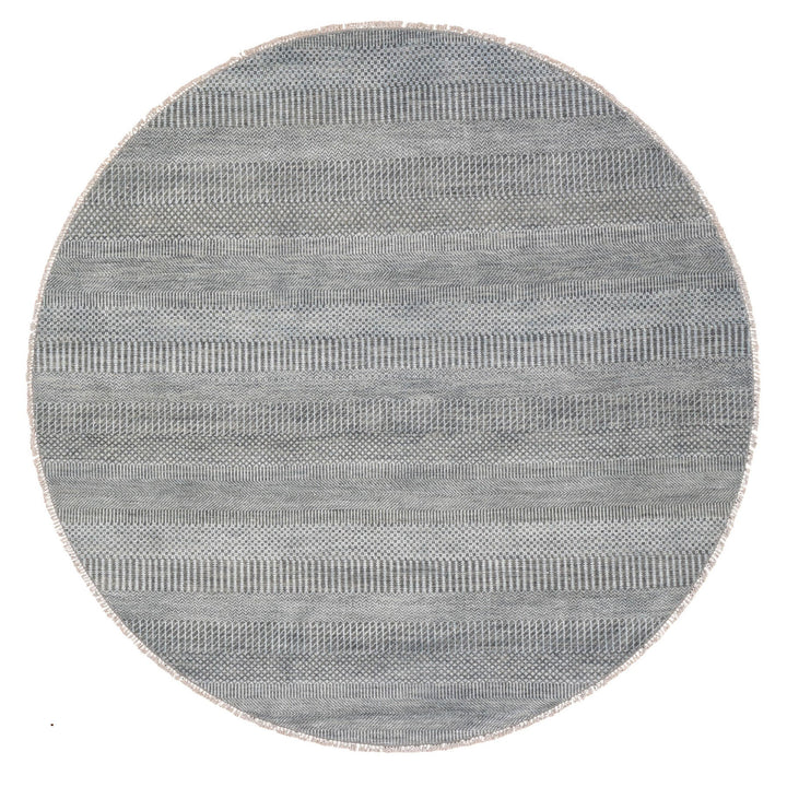 6'0" x 6'0" New Hand Knotted Grey Wool & Silk Round Oriental Rug - MOA10259333