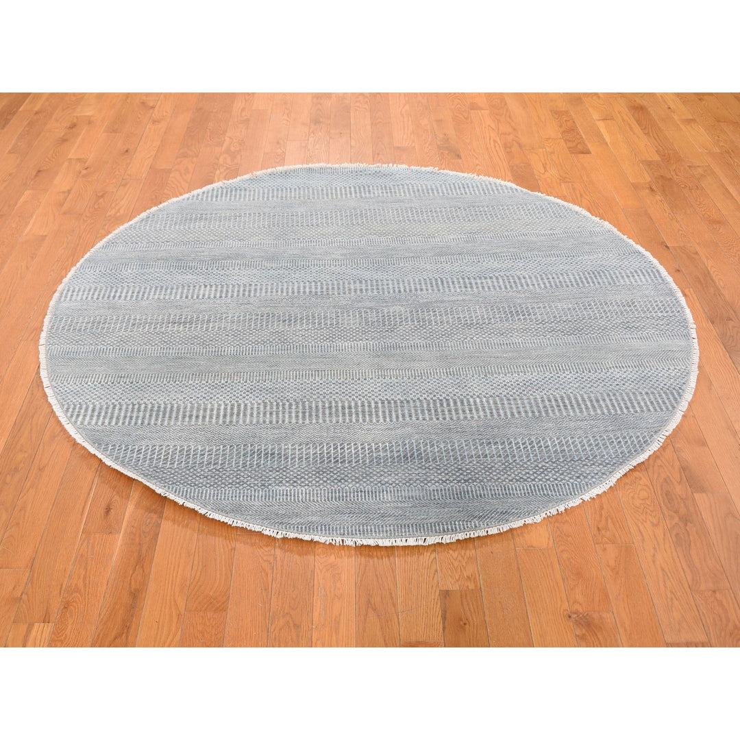 6'0" x 6'0" New Hand Knotted Grey Wool & Silk Round Oriental Rug - MOA10259333