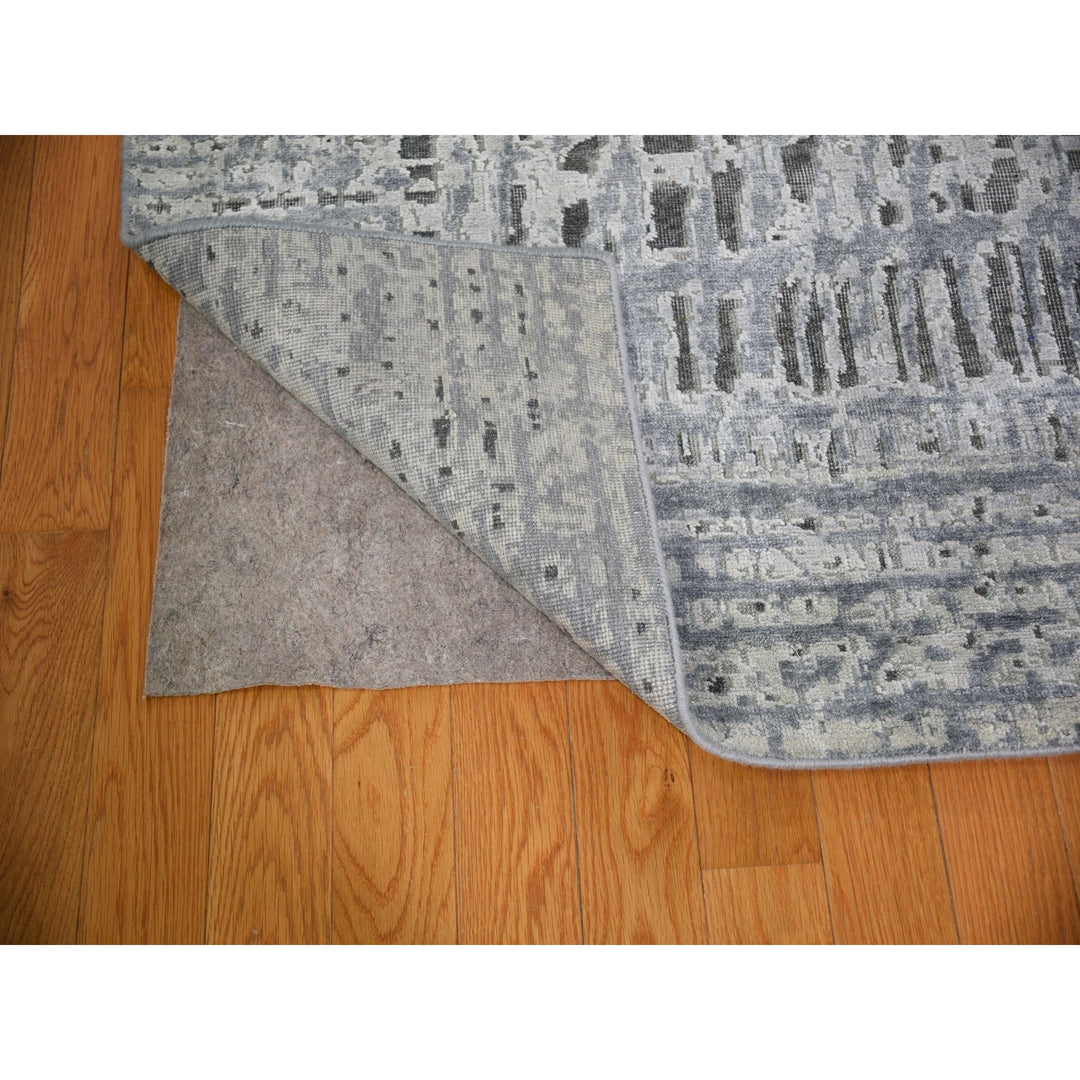 9'0" x 12'1" New Hand Knotted Grey Wool & Silk Rectangle Oriental Rug - MOA10259369