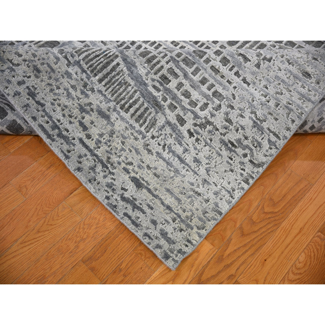 9'0" x 12'1" New Hand Knotted Grey Wool & Silk Rectangle Oriental Rug - MOA10259369