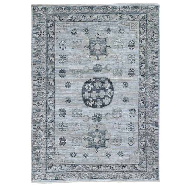 8'10" x 12'1" New Hand Knotted Grey Wool & Silk Rectangle Oriental Rug - MOA10259370