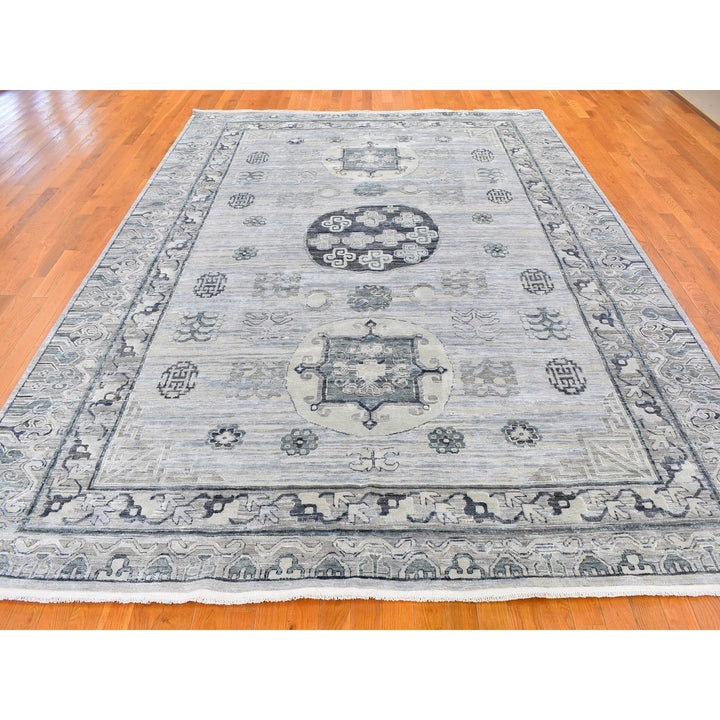 8'10" x 12'1" New Hand Knotted Grey Wool & Silk Rectangle Oriental Rug - MOA10259370