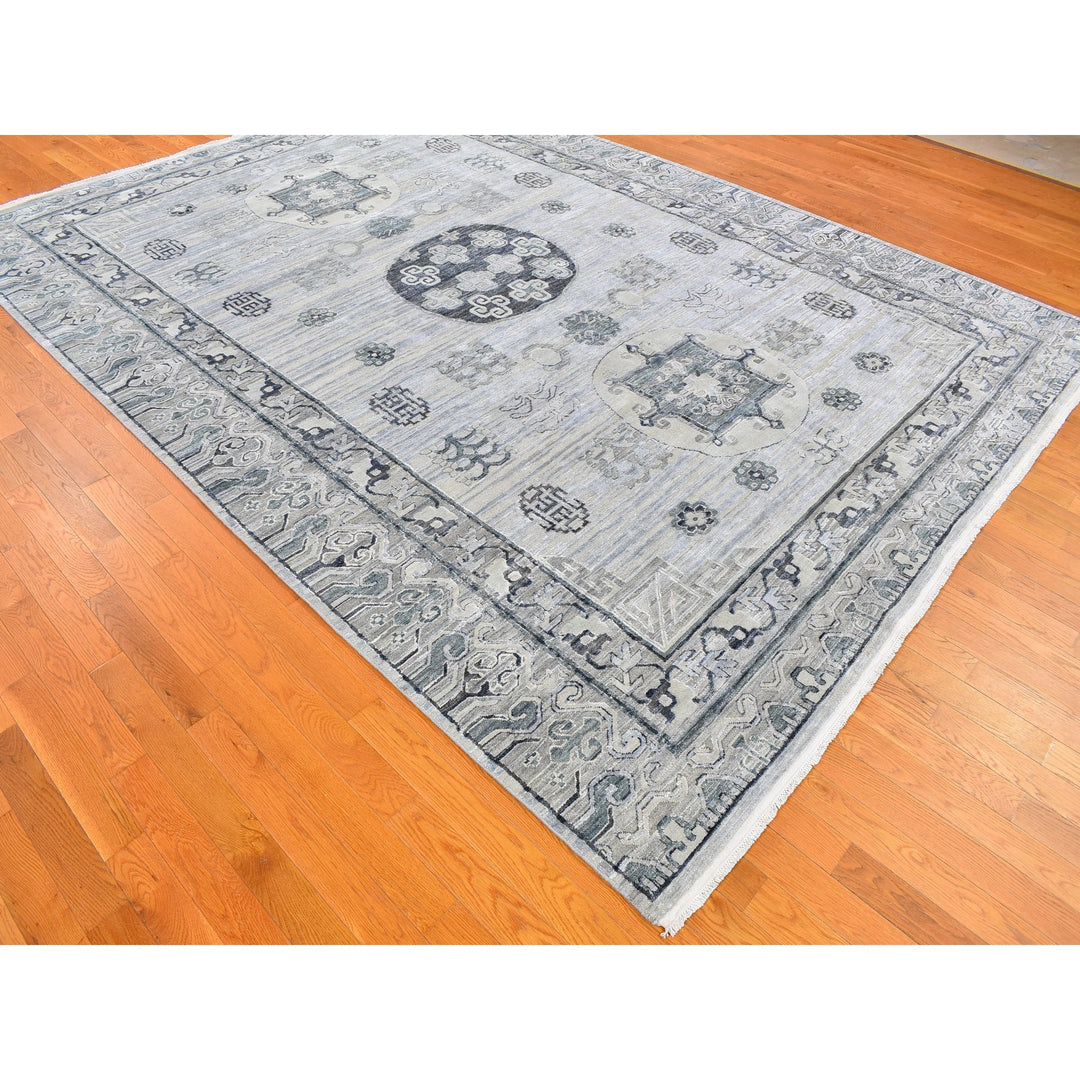 8'10" x 12'1" New Hand Knotted Grey Wool & Silk Rectangle Oriental Rug - MOA10259370