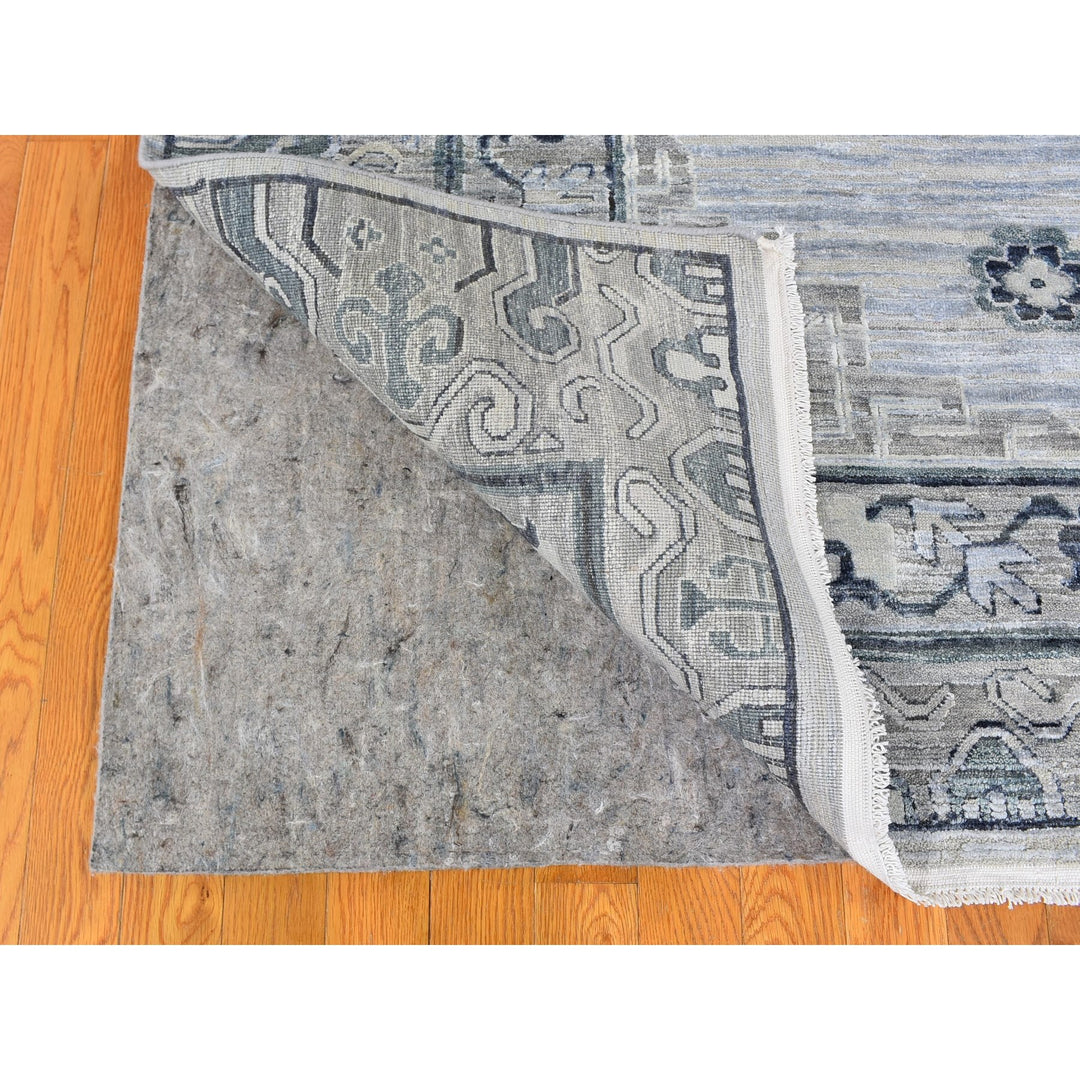 8'10" x 12'1" New Hand Knotted Grey Wool & Silk Rectangle Oriental Rug - MOA10259370