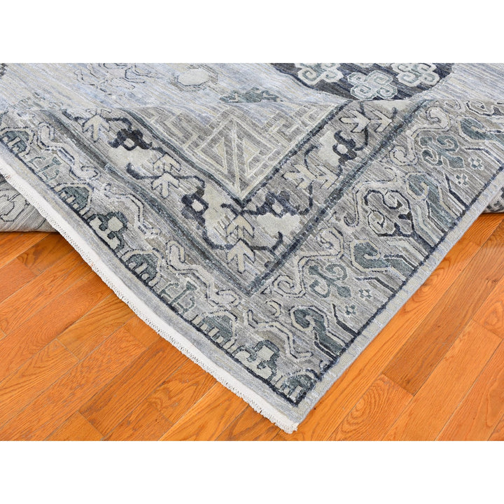 8'10" x 12'1" New Hand Knotted Grey Wool & Silk Rectangle Oriental Rug - MOA10259370