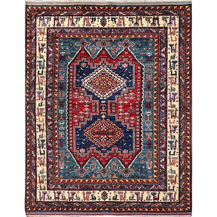 5'0" x 6'4" New Hand Knotted Red Wool Rectangle Oriental Rug - MOA102593