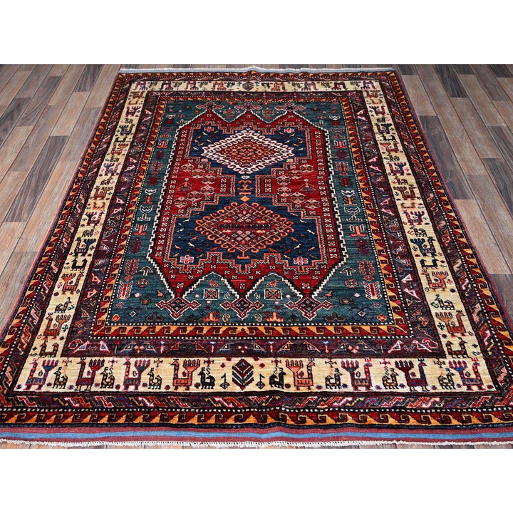 5'0" x 6'4" New Hand Knotted Red Wool Rectangle Oriental Rug - MOA102593
