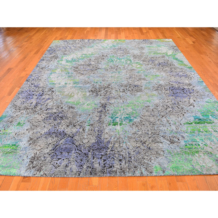 9'0" x 12'6" New Hand Knotted Green Wool Rectangle Oriental Rug - MOA10259459