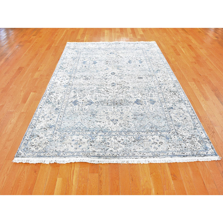 6'0" x 9'3" New Hand Knotted Blue Wool & Silk Rectangle Oriental Rug - MOA10259478