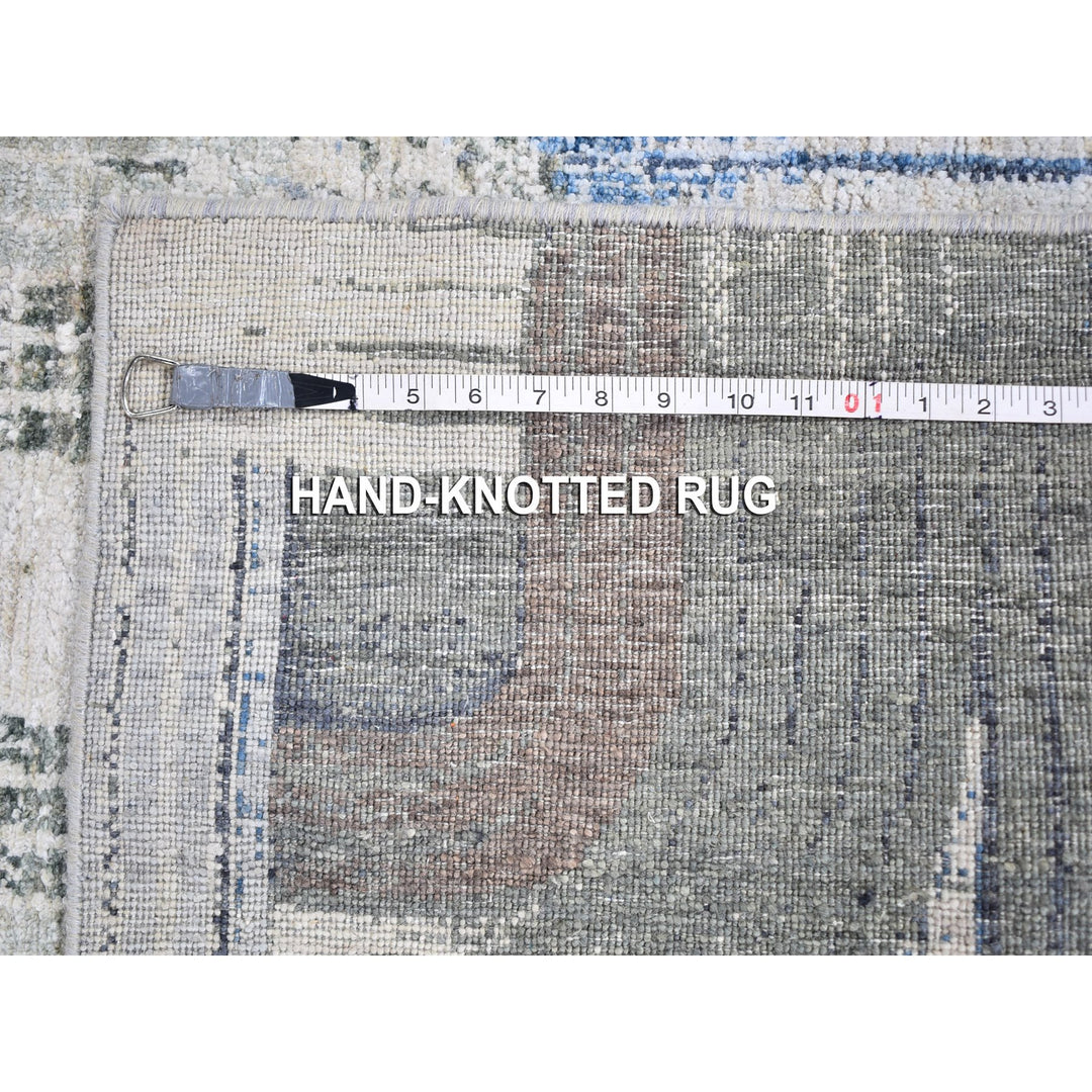 4'0" x 10'2" New Hand Knotted Blue Wool & Silk Runner Oriental Rug - MOA10259482