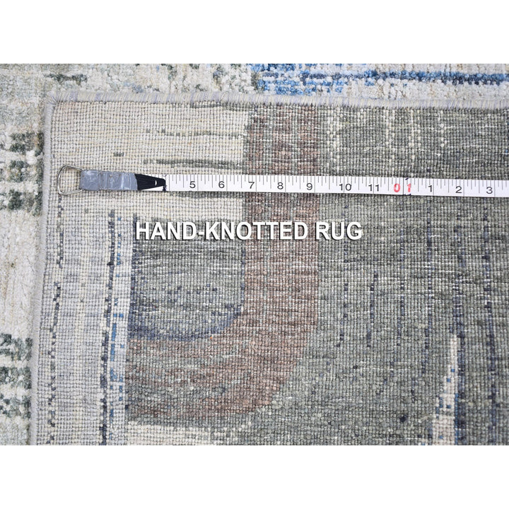 4'0" x 10'2" New Hand Knotted Blue Wool & Silk Runner Oriental Rug - MOA10259482