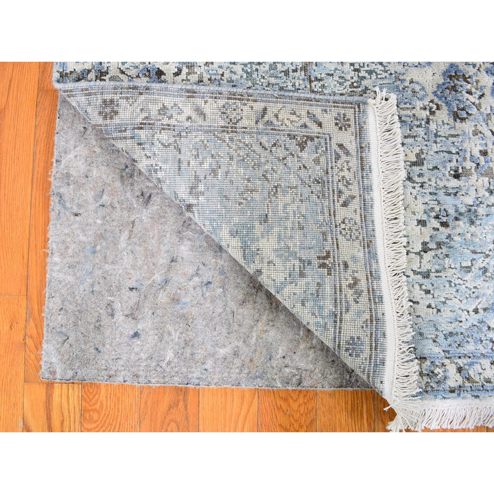 2'5" x 5'10" New Hand Knotted Blue Wool & Silk Runner Oriental Rug - MOA10259484