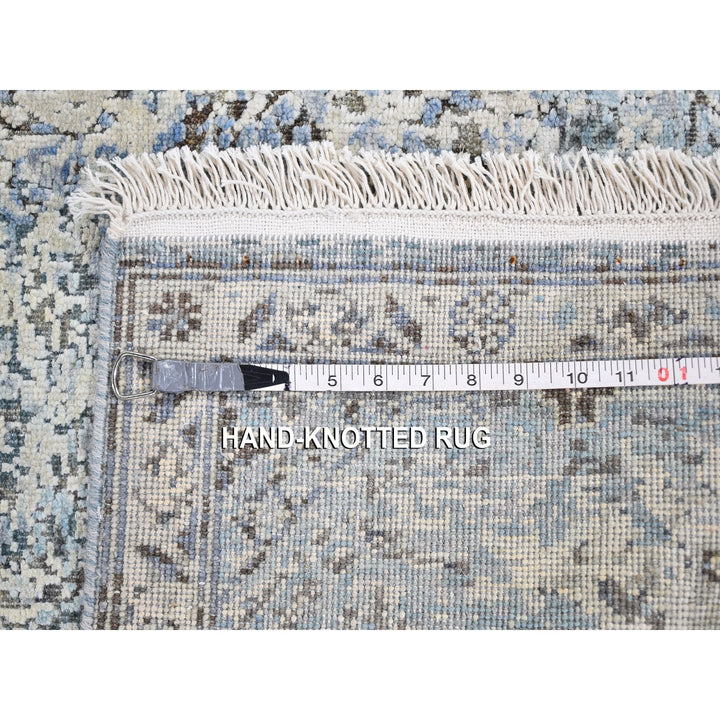 2'5" x 5'10" New Hand Knotted Blue Wool & Silk Runner Oriental Rug - MOA10259484