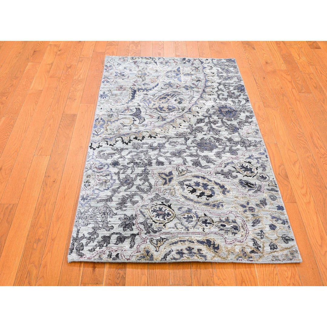 3'0" x 5'3" New Hand Knotted Grey Wool & Silk Rectangle Oriental Rug - MOA10259486