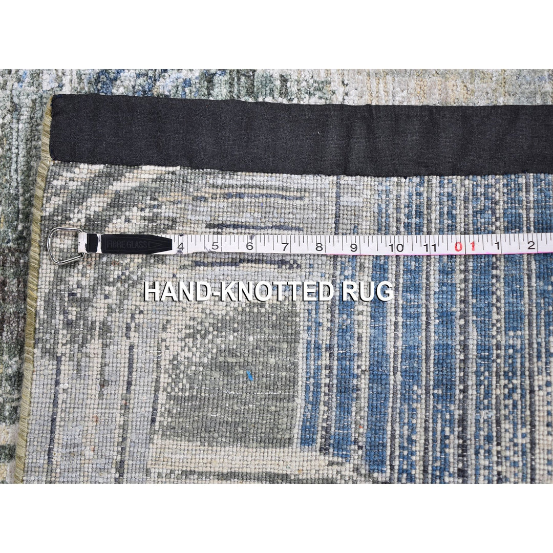 2'7" x 10'4" New Hand Knotted Blue Wool & Silk Runner Oriental Rug - MOA10259488