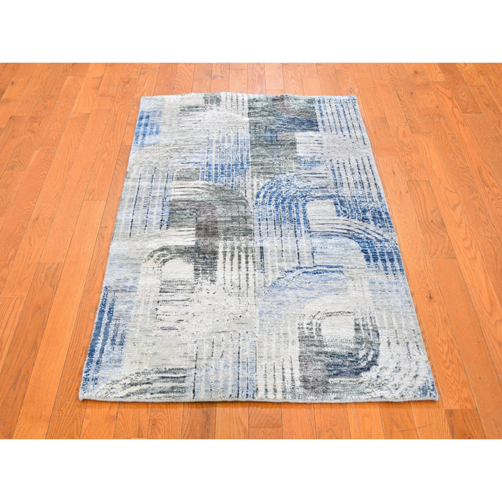 2'0" x 3'0" New Hand Knotted Blue Cotton Rectangle Oriental Rug - MOA10259489