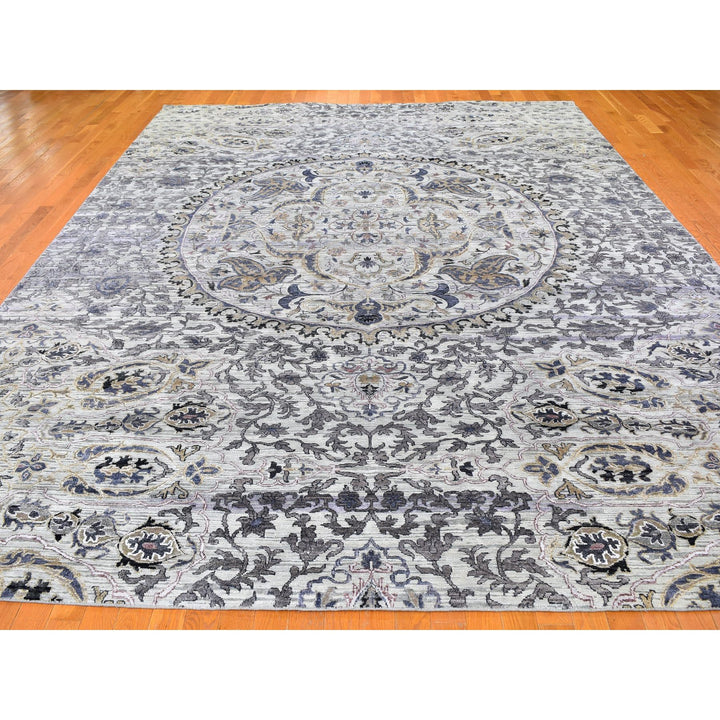 10'0" x 14'2" New Hand Knotted Grey Wool Rectangle Oriental Rug - MOA10259493