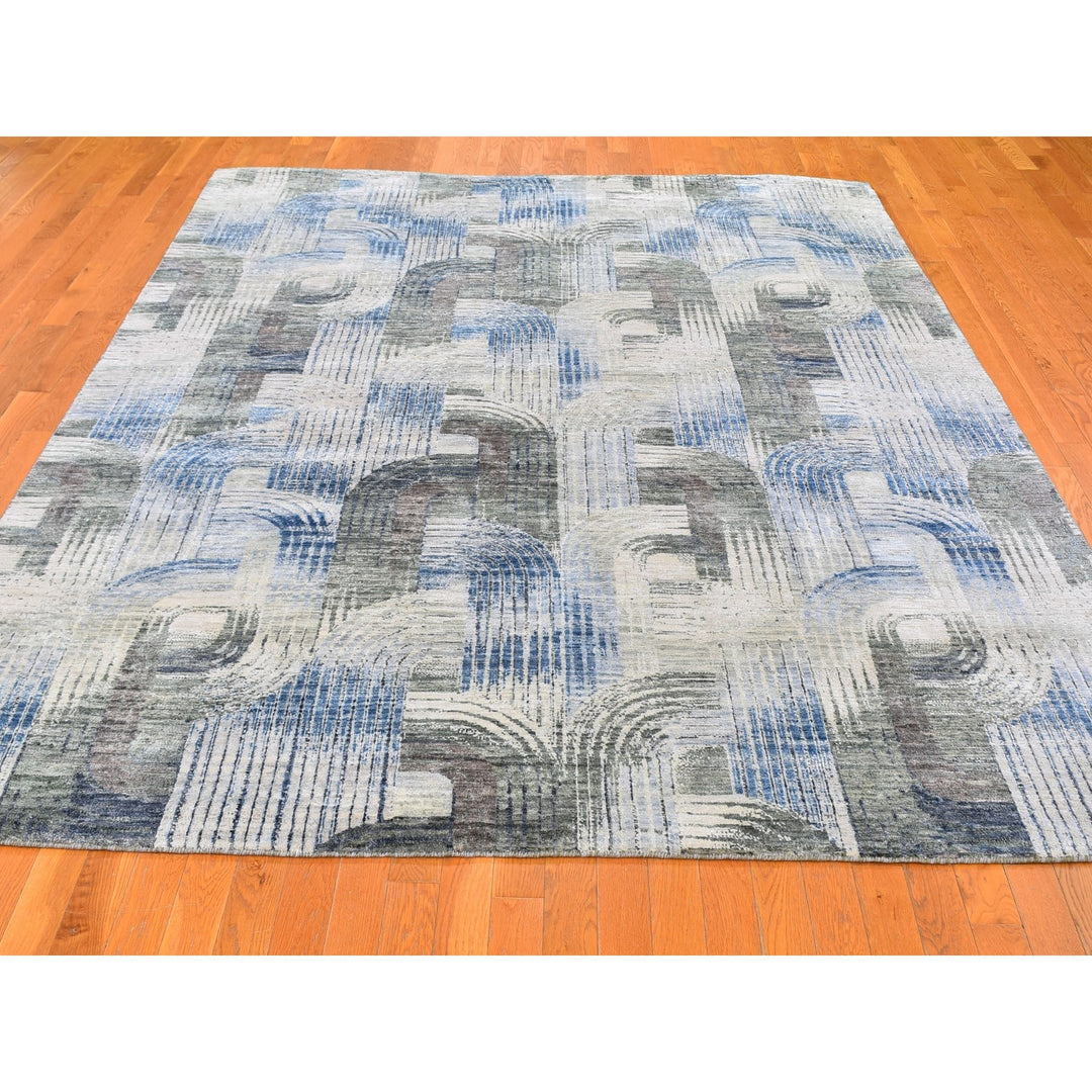 8'0" x 10'2" New Hand Knotted Blue Wool & Silk Rectangle Oriental Rug - MOA10259495