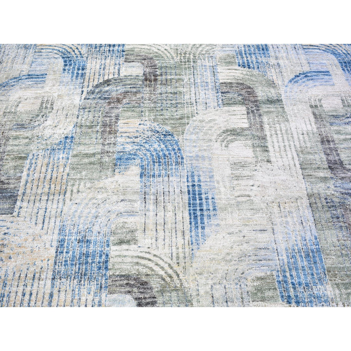 8'0" x 10'2" New Hand Knotted Blue Wool & Silk Rectangle Oriental Rug - MOA10259495