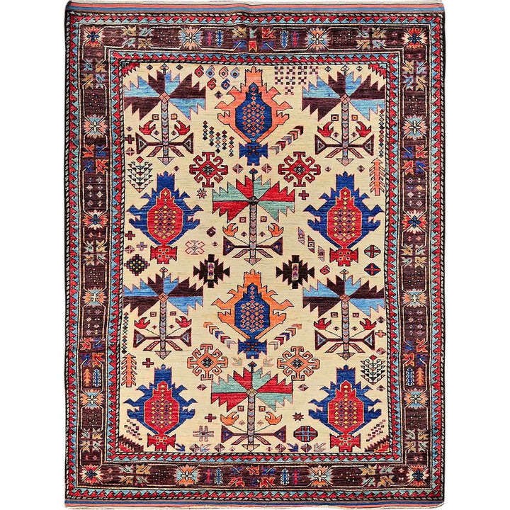 5'2" x 6'8" New Hand Knotted Ivory Wool Rectangle Oriental Rug - MOA102594