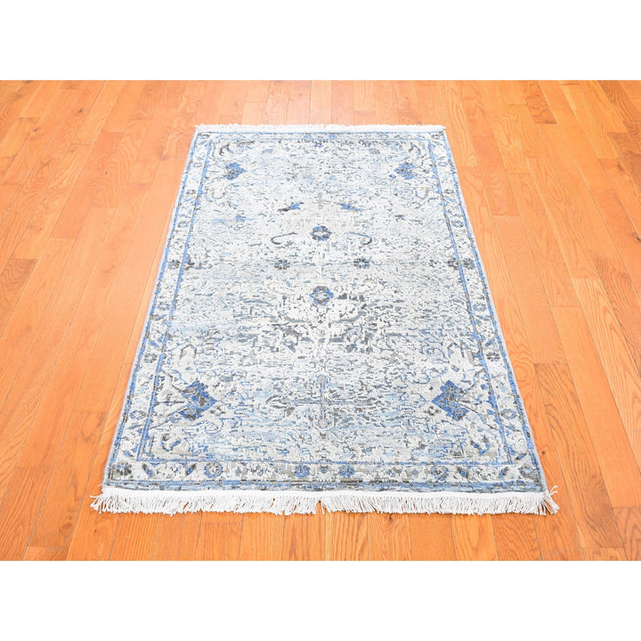 3'0" x 5'0" New Hand Knotted Blue Wool & Silk Rectangle Oriental Rug - MOA10259501