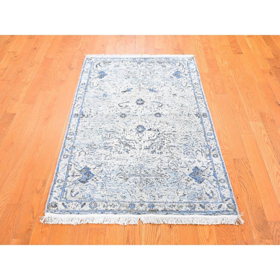 3'0" x 5'0" New Hand Knotted Blue Wool & Silk Rectangle Oriental Rug - MOA10259505