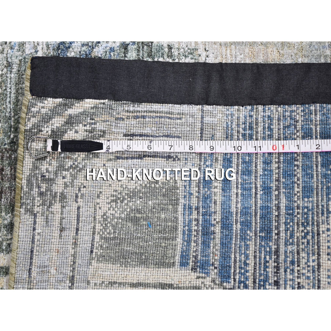 2'7" x 10'4" New Hand Knotted Blue Wool & Silk Runner Oriental Rug - MOA10259506