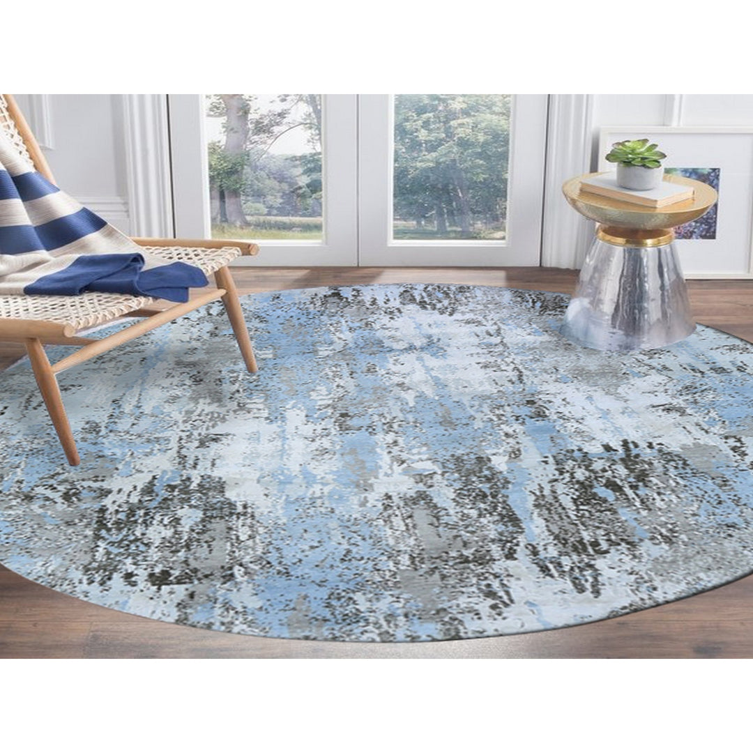 8'1" x 8'1" New Hand Knotted Blue Wool Round Oriental Rug - MOA10259523