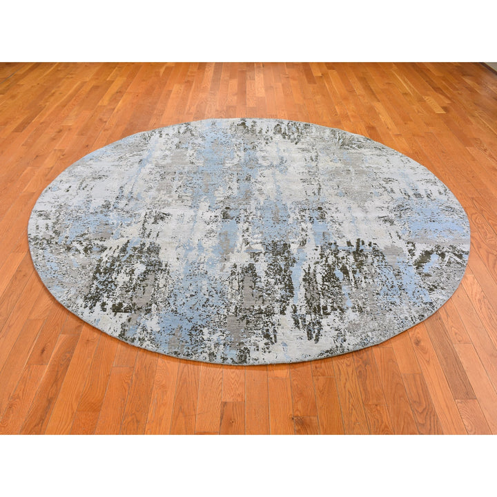 8'1" x 8'1" New Hand Knotted Blue Wool Round Oriental Rug - MOA10259523