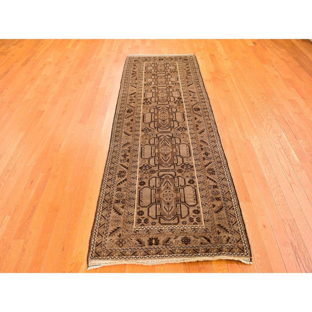 3'2" x 9'6" New Hand Knotted Brown Wool Runner Oriental Rug - MOA10259560