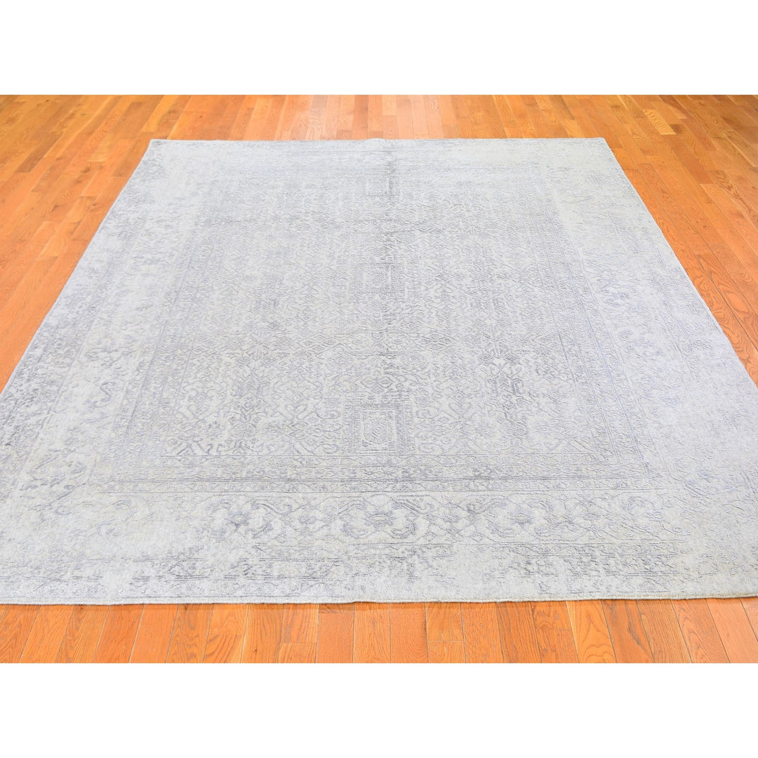 8'0" x 10'0" New Hand Loomed Beige Wool & Silk Rectangle Oriental Rug - MOA10259566