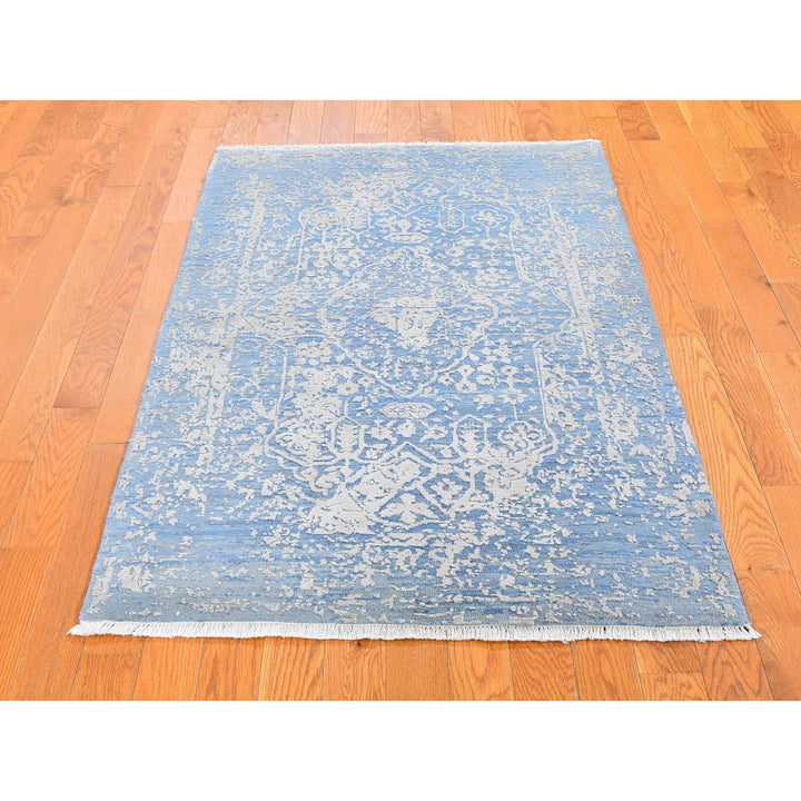 3'0" x 5'0" New Hand Knotted Blue Wool & Silk Rectangle Oriental Rug - MOA10259576