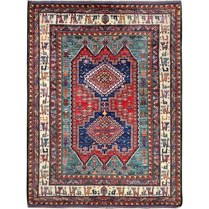 5'1" x 6'7" New Hand Knotted Red Wool Rectangle Oriental Rug - MOA102595
