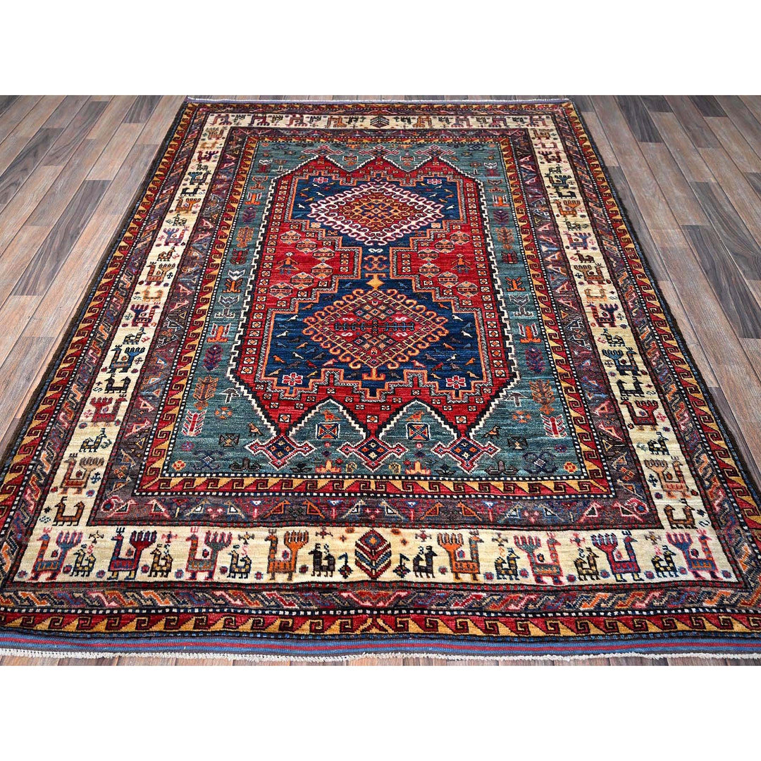 5'1" x 6'7" New Hand Knotted Red Wool Rectangle Oriental Rug - MOA102595