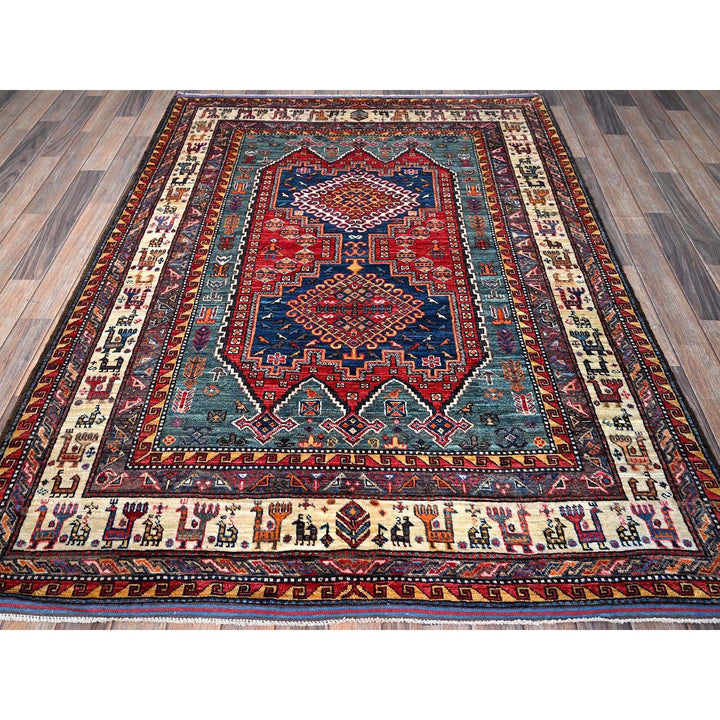 5'1" x 6'7" New Hand Knotted Red Wool Rectangle Oriental Rug - MOA102595