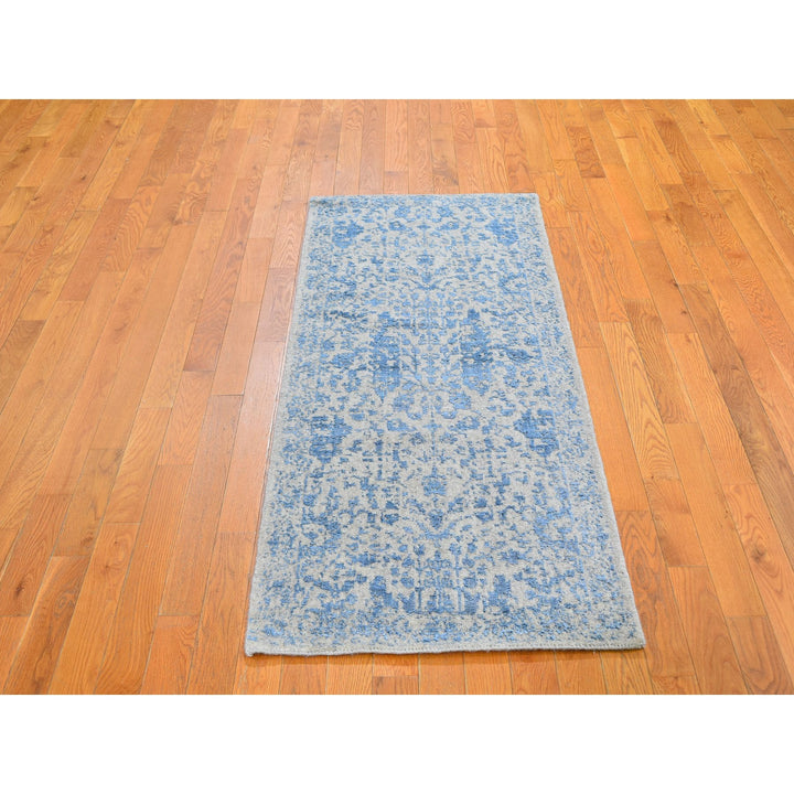 2'5" x 6'1" New Hand Loomed Blue Wool & Silk Runner Oriental Rug - MOA10259618