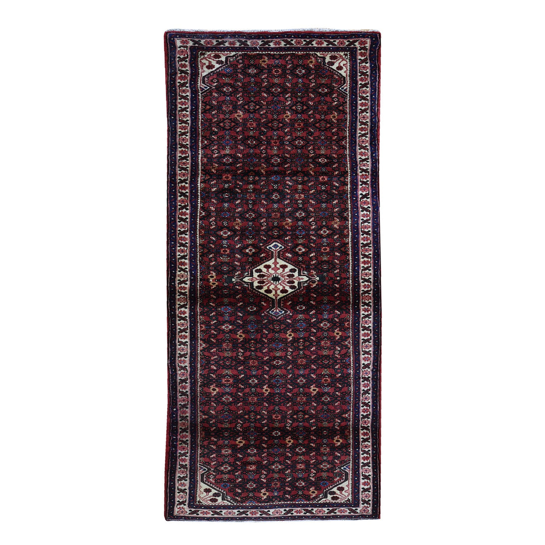 3'5" x 10'4" New Hand Knotted Red Wool Runner Oriental Rug - MOA10259639