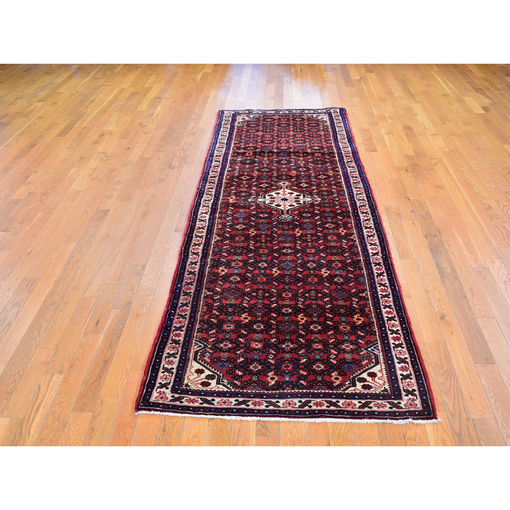 3'5" x 10'4" New Hand Knotted Red Wool Runner Oriental Rug - MOA10259639