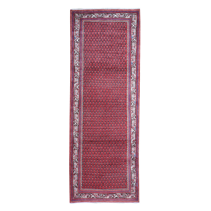 3'8" x 9'9" New Hand Knotted Red Wool Runner Oriental Rug - MOA10259666