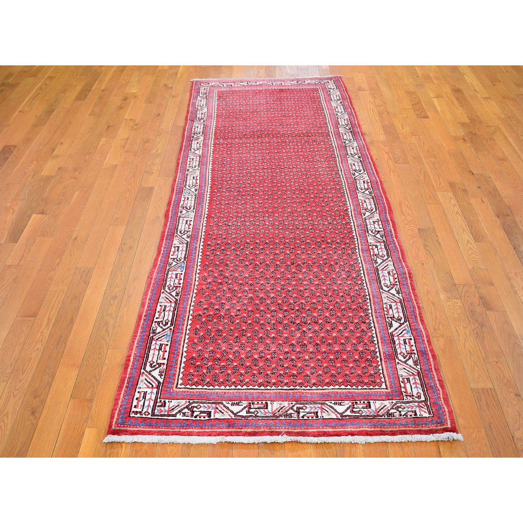 3'8" x 9'9" New Hand Knotted Red Wool Runner Oriental Rug - MOA10259666