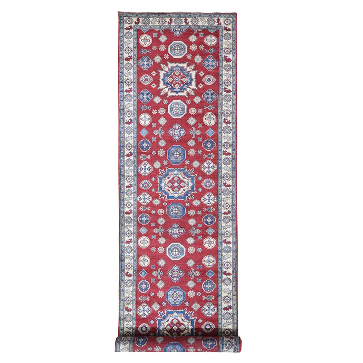 3'10" x 17'3" New Hand Knotted Red Wool Runner Oriental Rug - MOA10259699