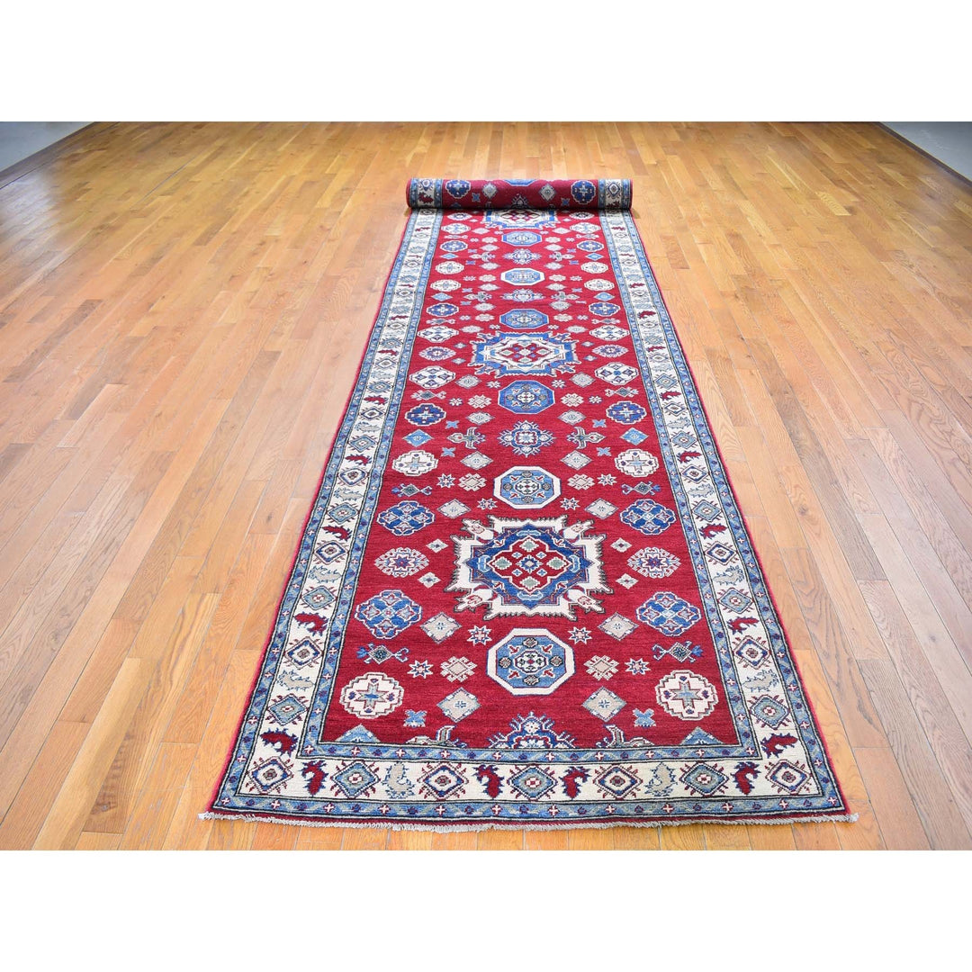 3'10" x 17'3" New Hand Knotted Red Wool Runner Oriental Rug - MOA10259699