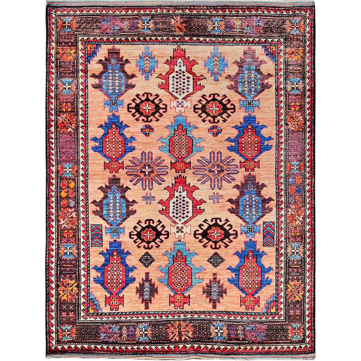 5'0" x 6'7" New Hand Knotted Orange Wool Rectangle Oriental Rug - MOA102596