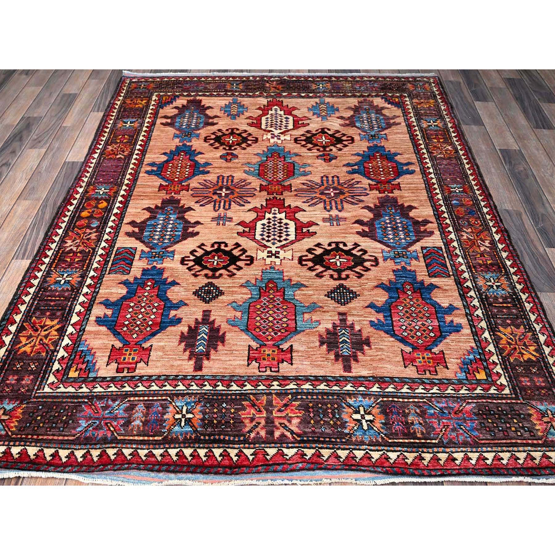 5'0" x 6'7" New Hand Knotted Orange Wool Rectangle Oriental Rug - MOA102596