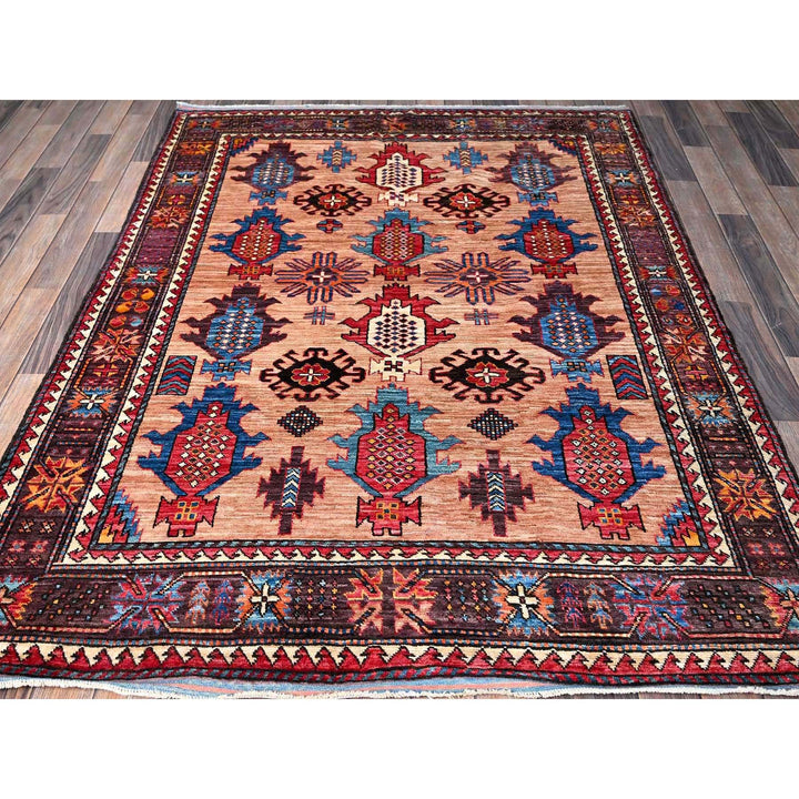 5'0" x 6'7" New Hand Knotted Orange Wool Rectangle Oriental Rug - MOA102596
