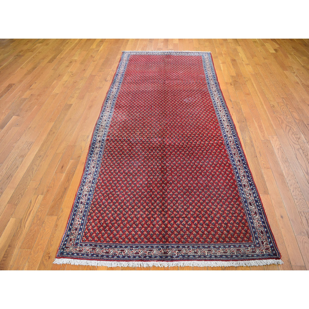 4'6" x 10'9" Vintage Hand Knotted Red Wool Runner Oriental Rug - MOA10259703
