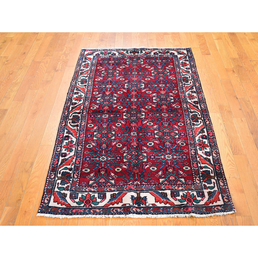 3'6" x 6'3" New Hand Knotted Red Wool Rectangle Oriental Rug - MOA10259717